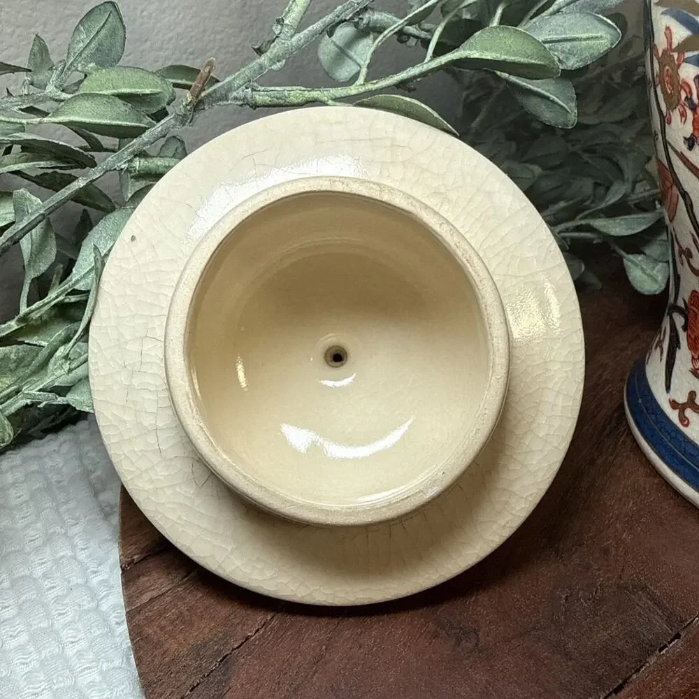 Vintage LJ Japan Imari Style Ginger Jar Lidded Vase Crackle Glaze Chinoiseri 11”